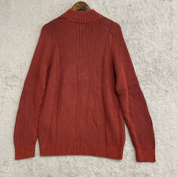 NEW Lands’ End Men’s M Ribbed Knit Sweater Mock neck Red Rust 100% Cotton i140 - Picture 2 of 8